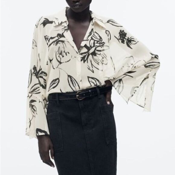 Zara Semi-Sheer Printed Blouse New - Picture 7 of 10